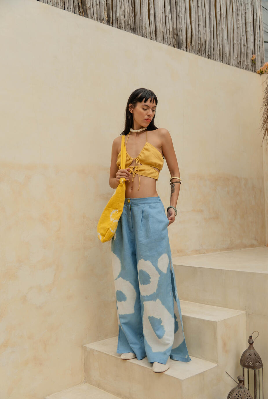 Niskala Bikini Top &amp; Inara Slit Pants in Indigo Tie Dye